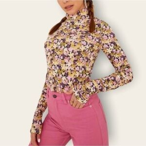 Selected Femme Floral Print Slfottilia Roll Ruched Sleeves Top NWT